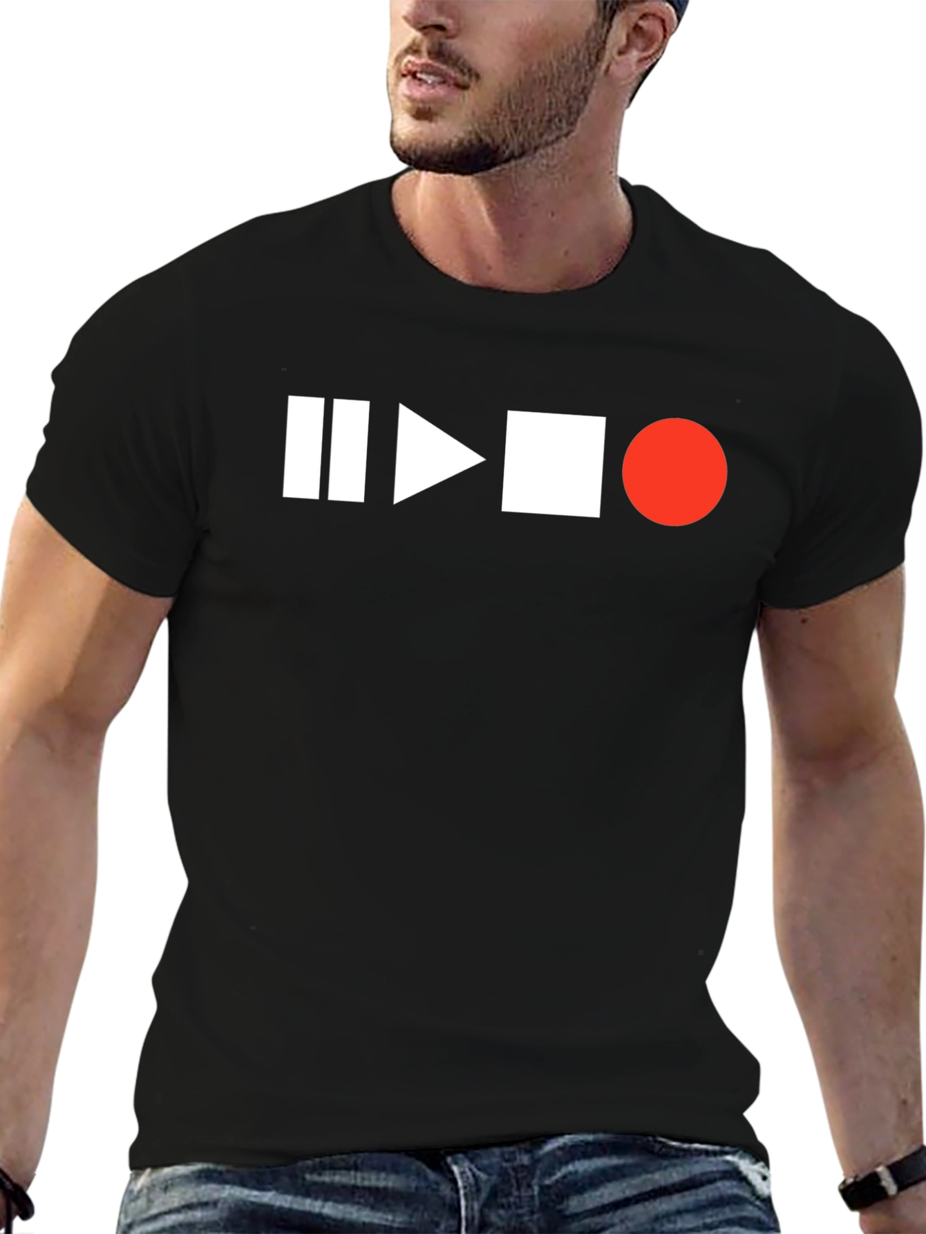 Play Pause Stop Record T-Shirt - Black Graphic Tee
