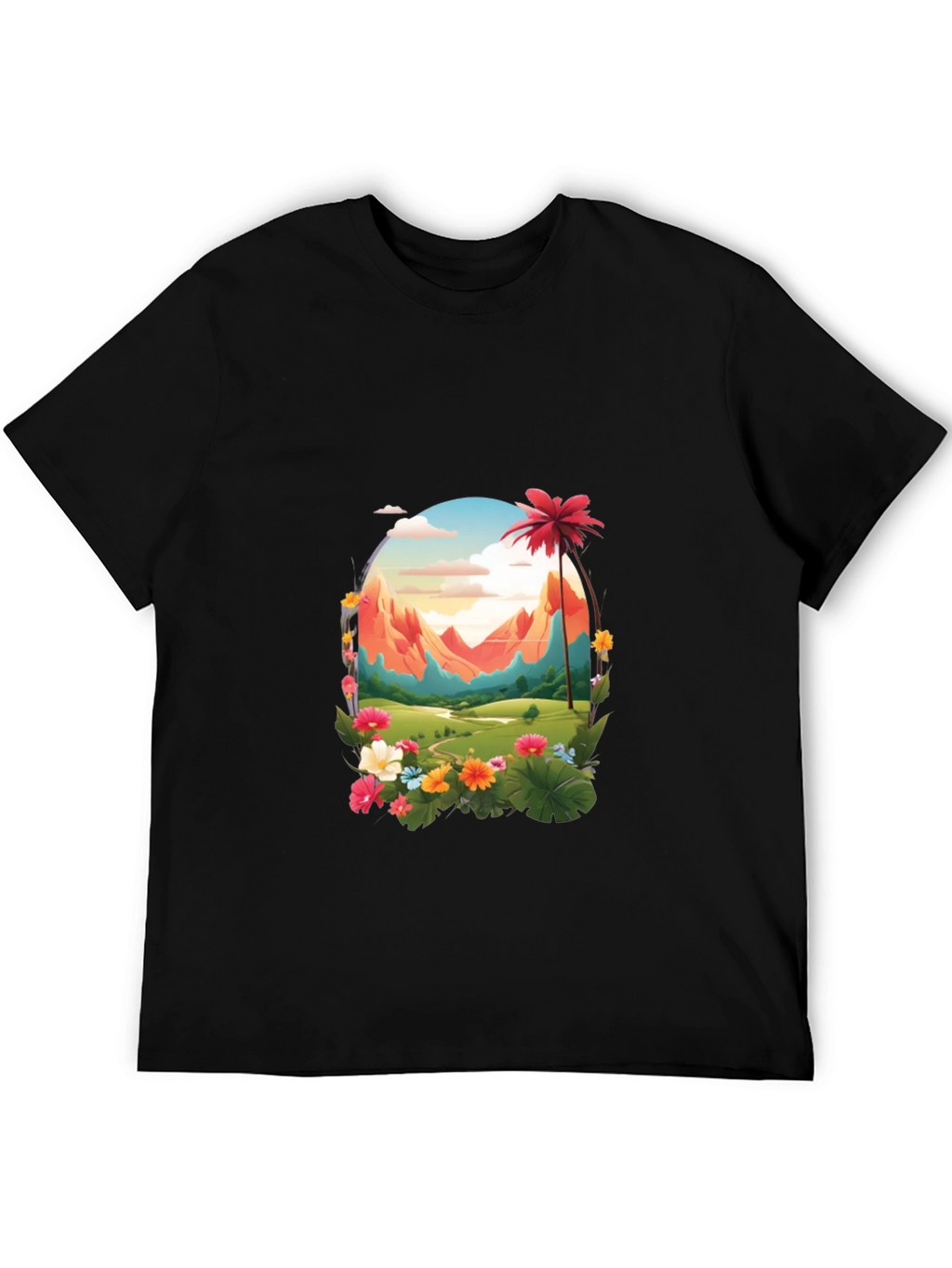 Tropical Mountain Graphic Black T-Shirt