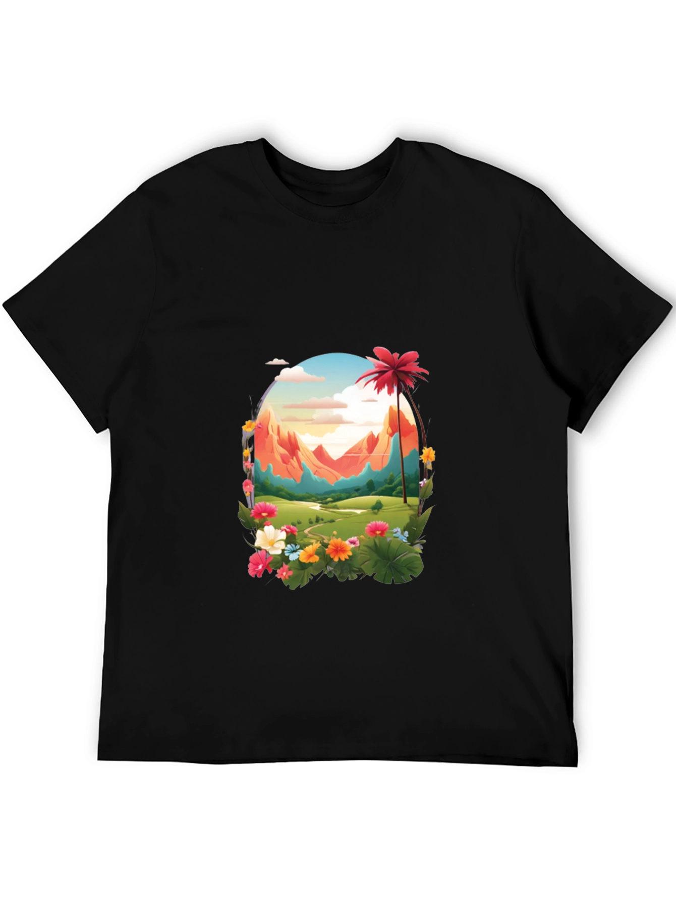 Tropical Mountain Graphic Black T-Shirt