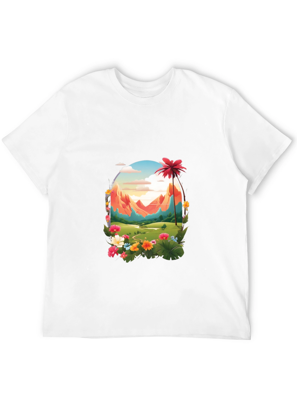 Tropical Mountain Graphic Black T-Shirt