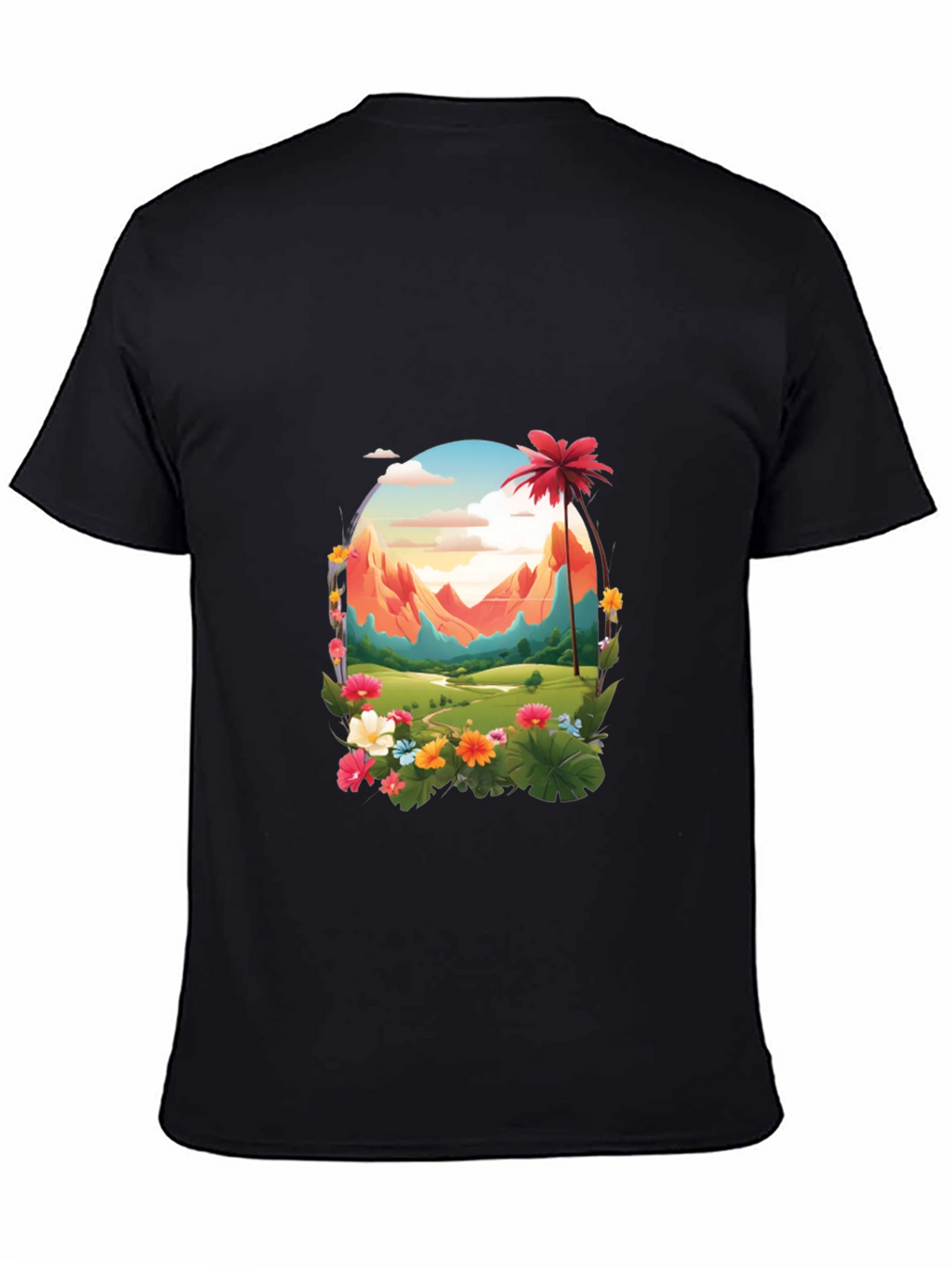 Tropical Mountain Graphic Black T-Shirt