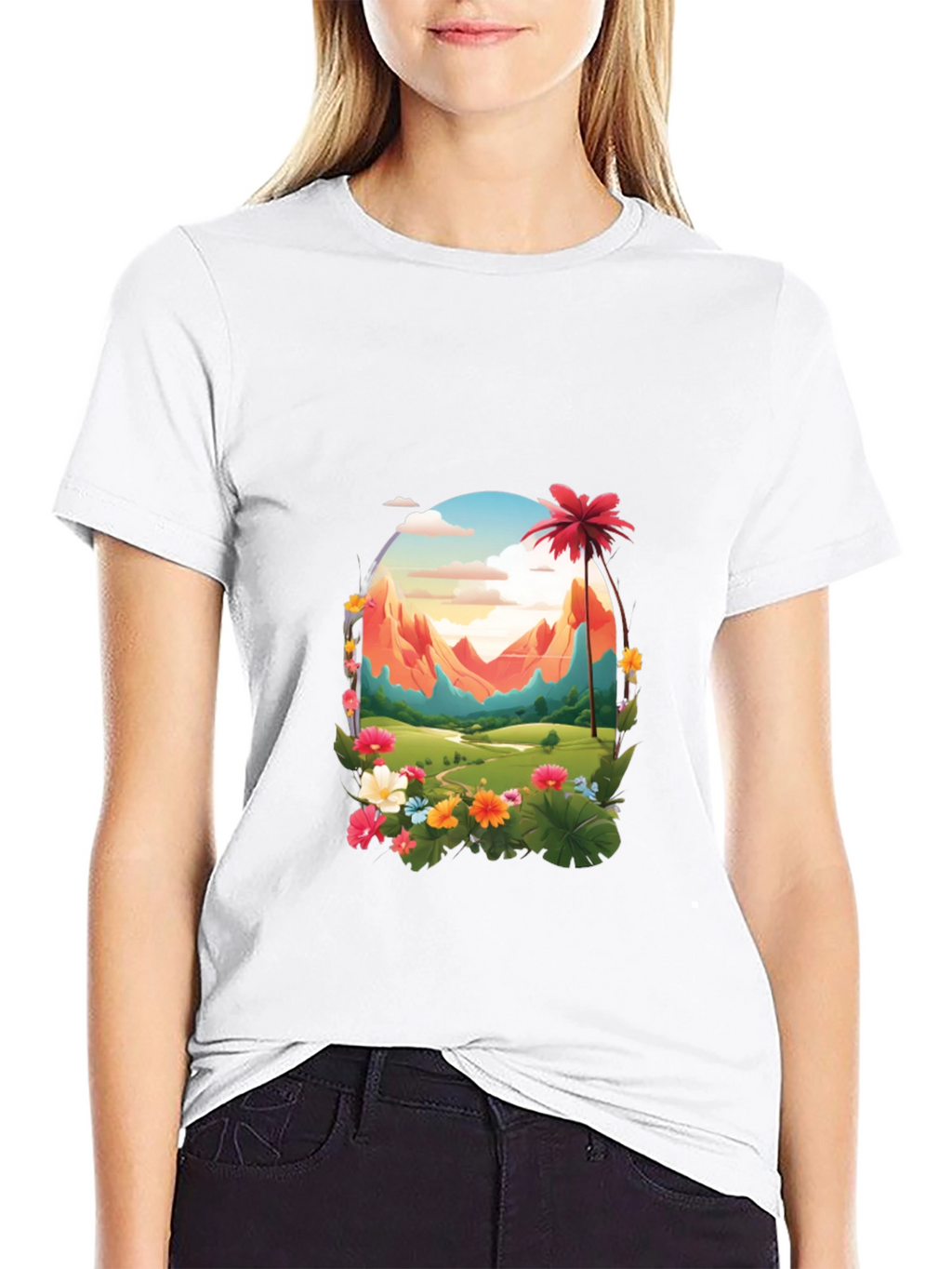 Tropical Mountain Graphic Black T-Shirt