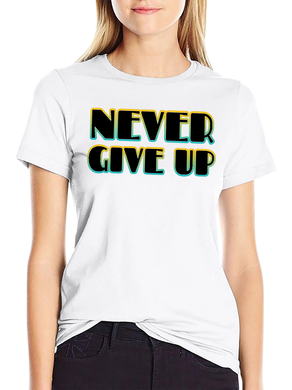 Never Give Up Black T-Shirt - Motivational Tee