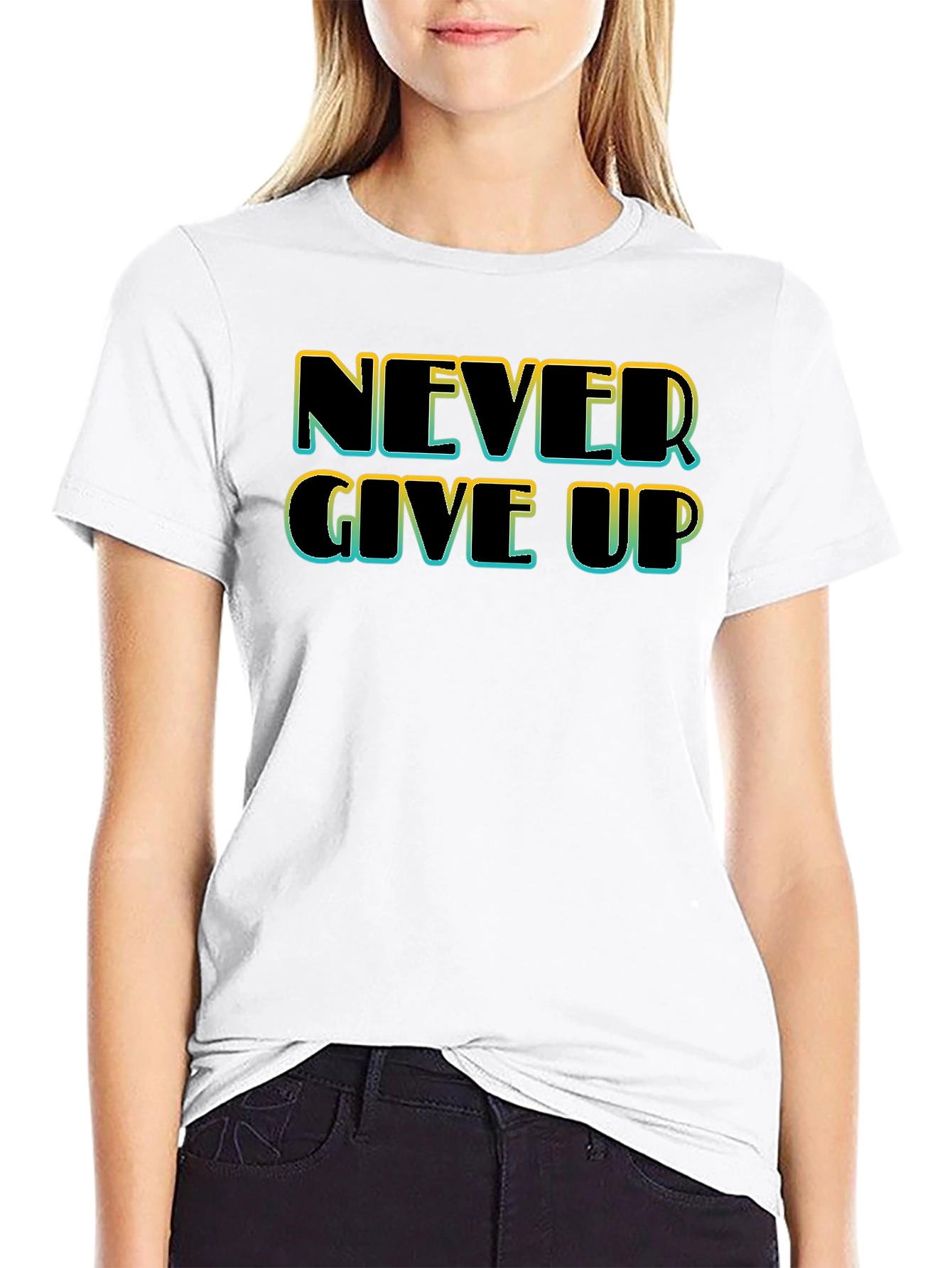 Never Give Up Black T-Shirt - Motivational Tee