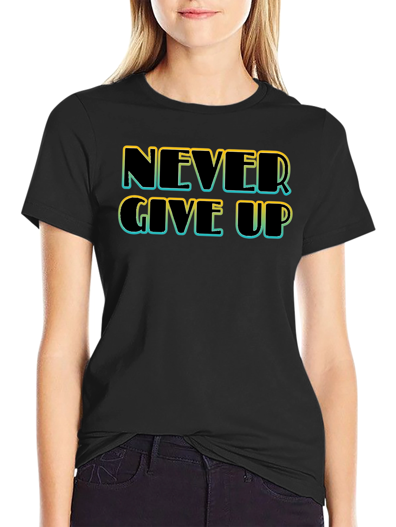 Never Give Up Black T-Shirt - Motivational Tee