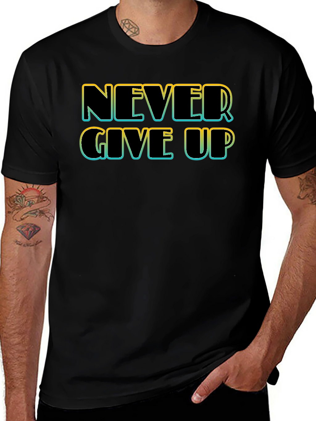 Never Give Up Black T-Shirt - Motivational Tee