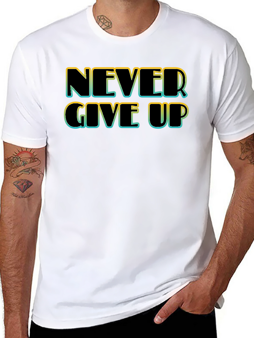 Never Give Up Black T-Shirt - Motivational Tee
