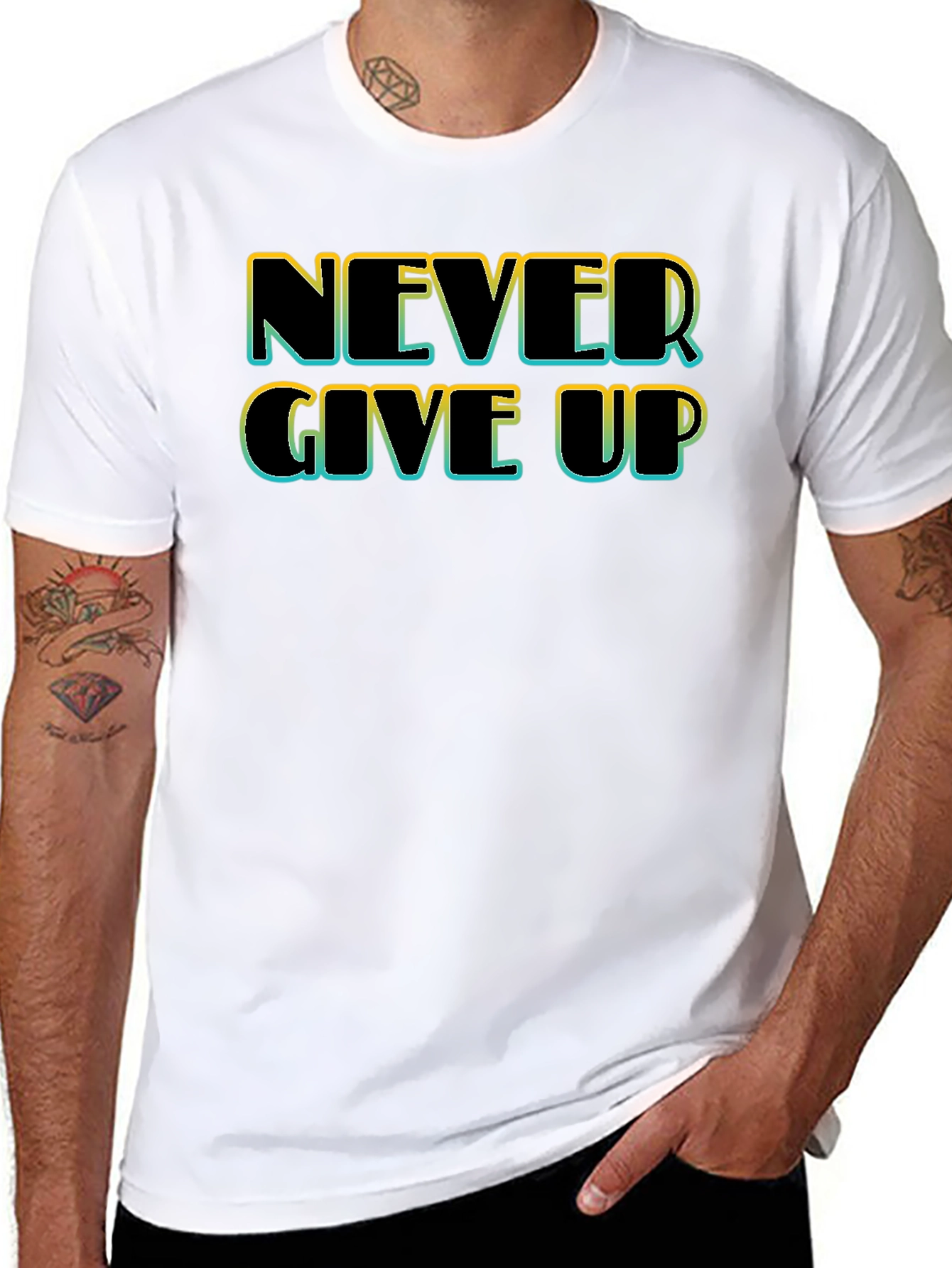 Never Give Up Black T-Shirt - Motivational Tee