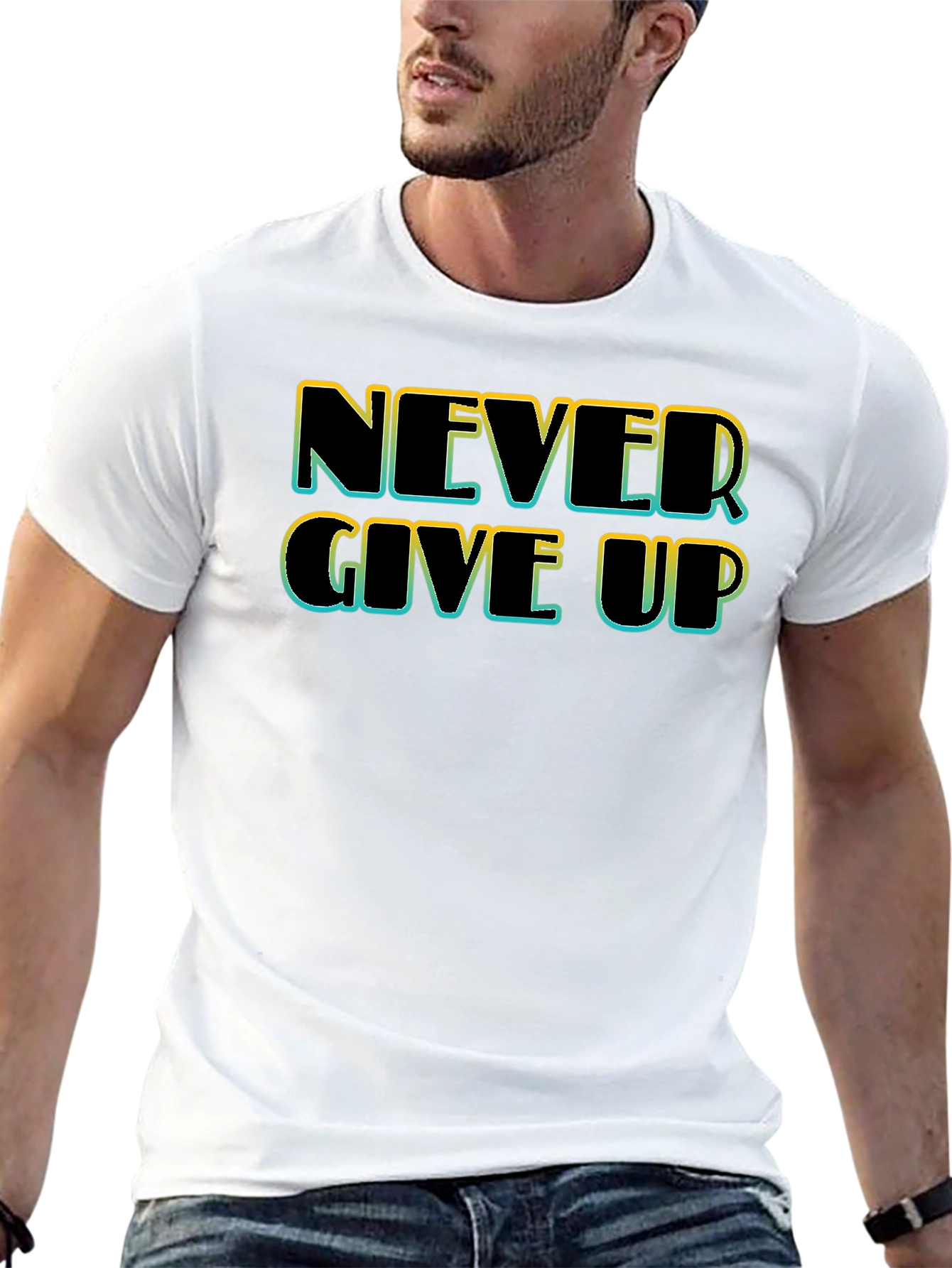 Never Give Up Black T-Shirt - Motivational Tee
