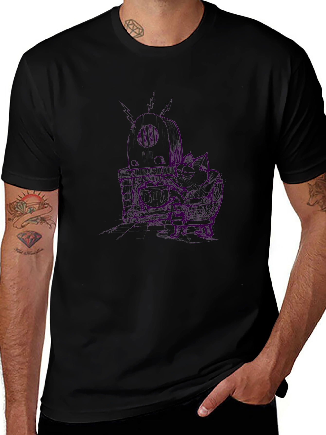 Edgy Graphic Tee - Skull Design Black Cotton
