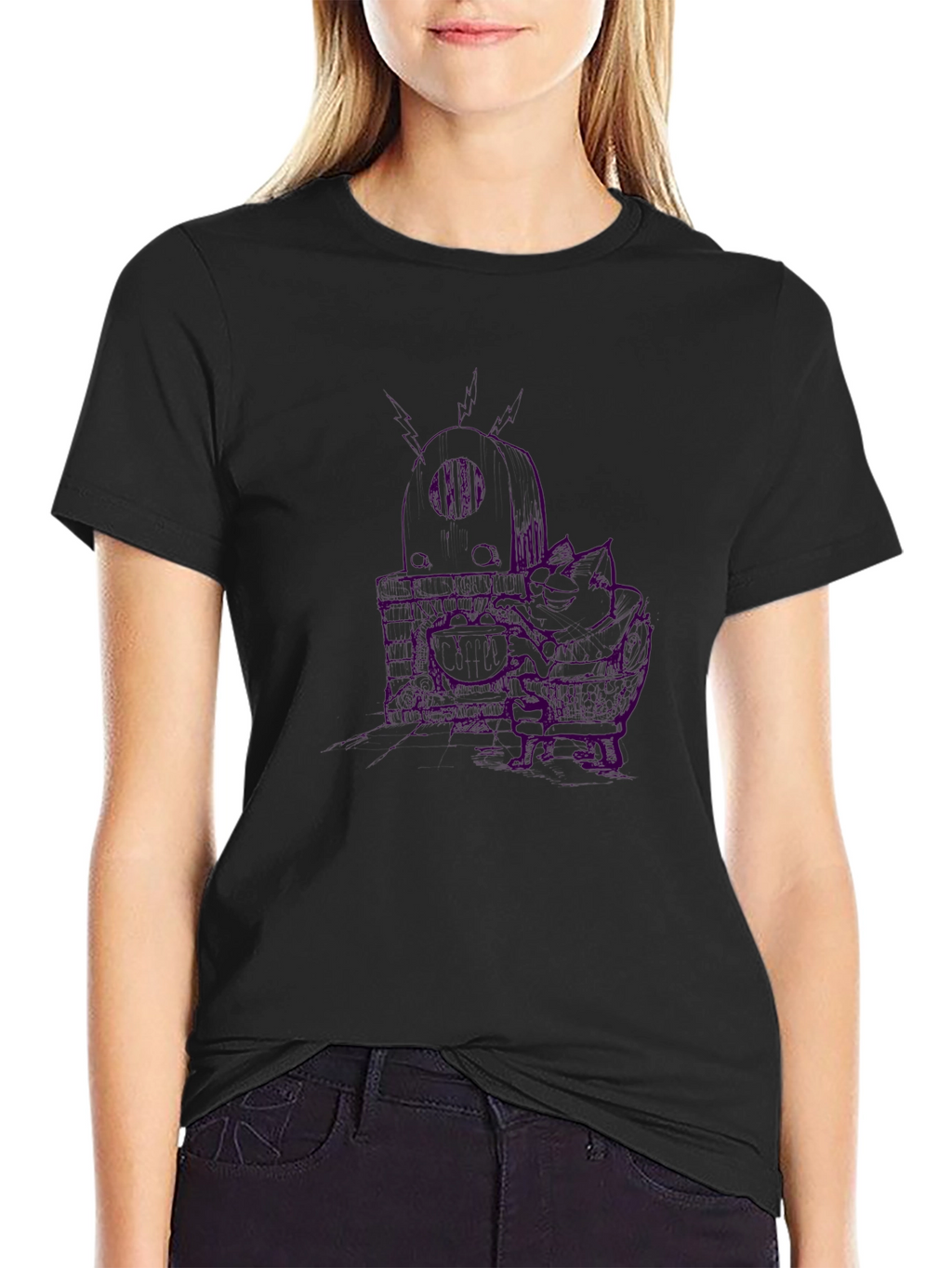 Edgy Graphic Tee - Skull Design Black Cotton