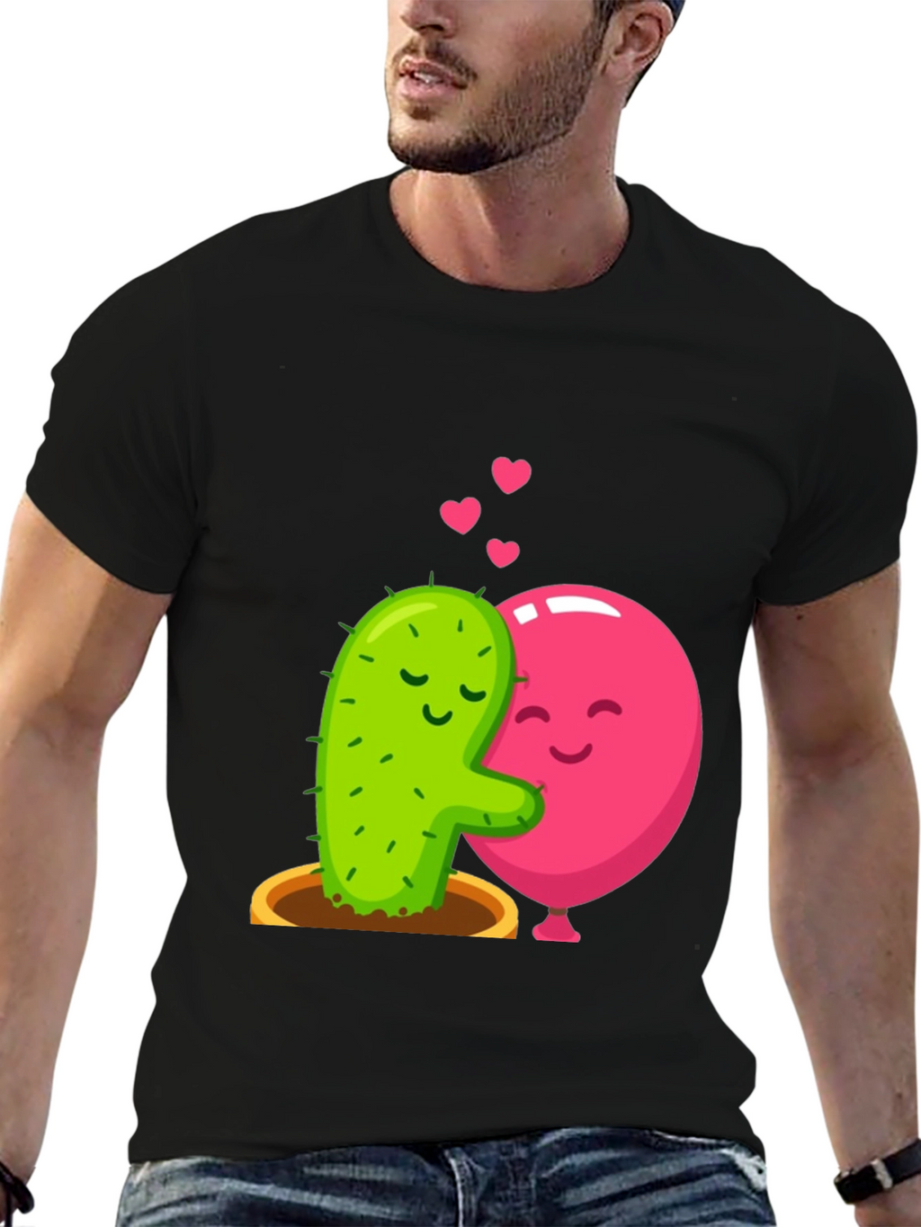 Cactus & Balloon Love T-Shirt - Hugging Friends
