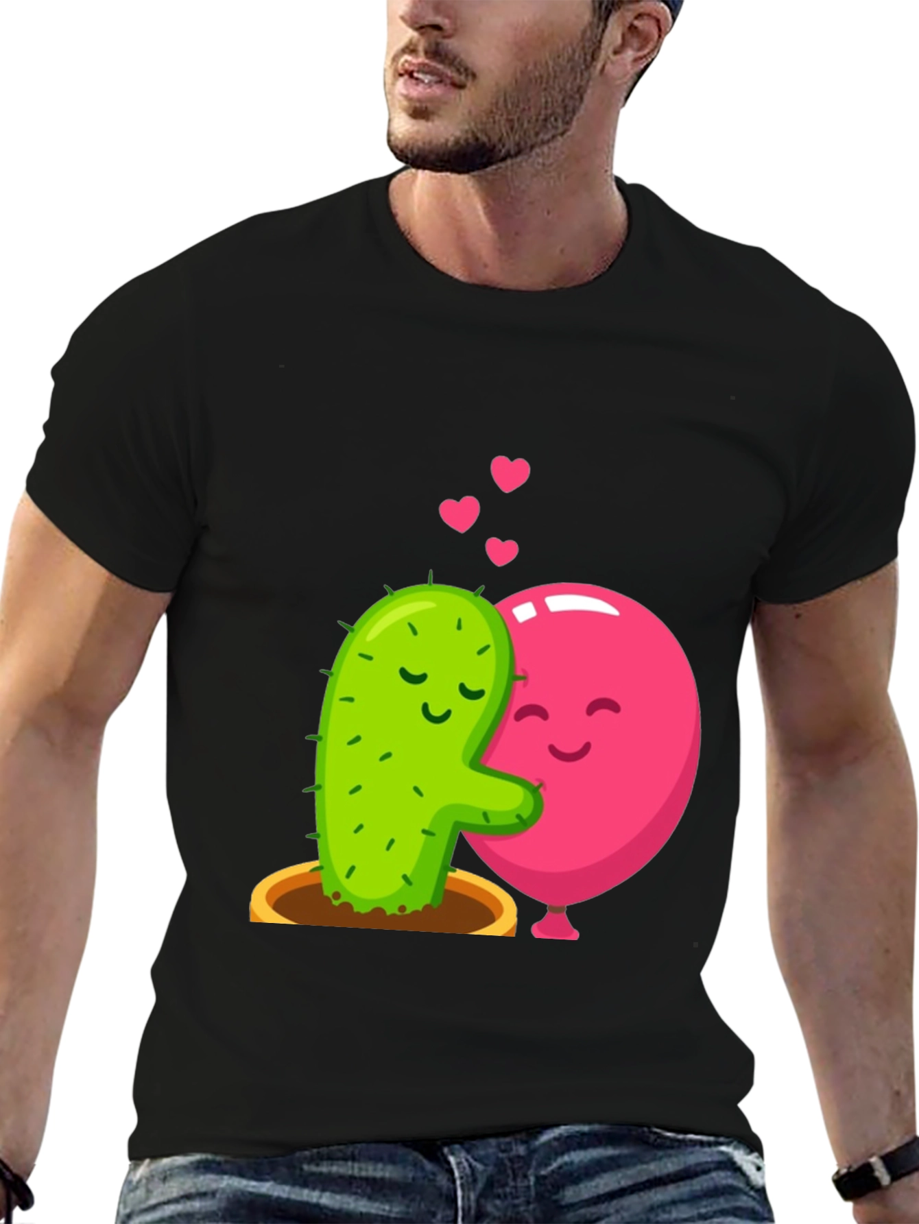 Cactus & Balloon Love T-Shirt - Hugging Friends