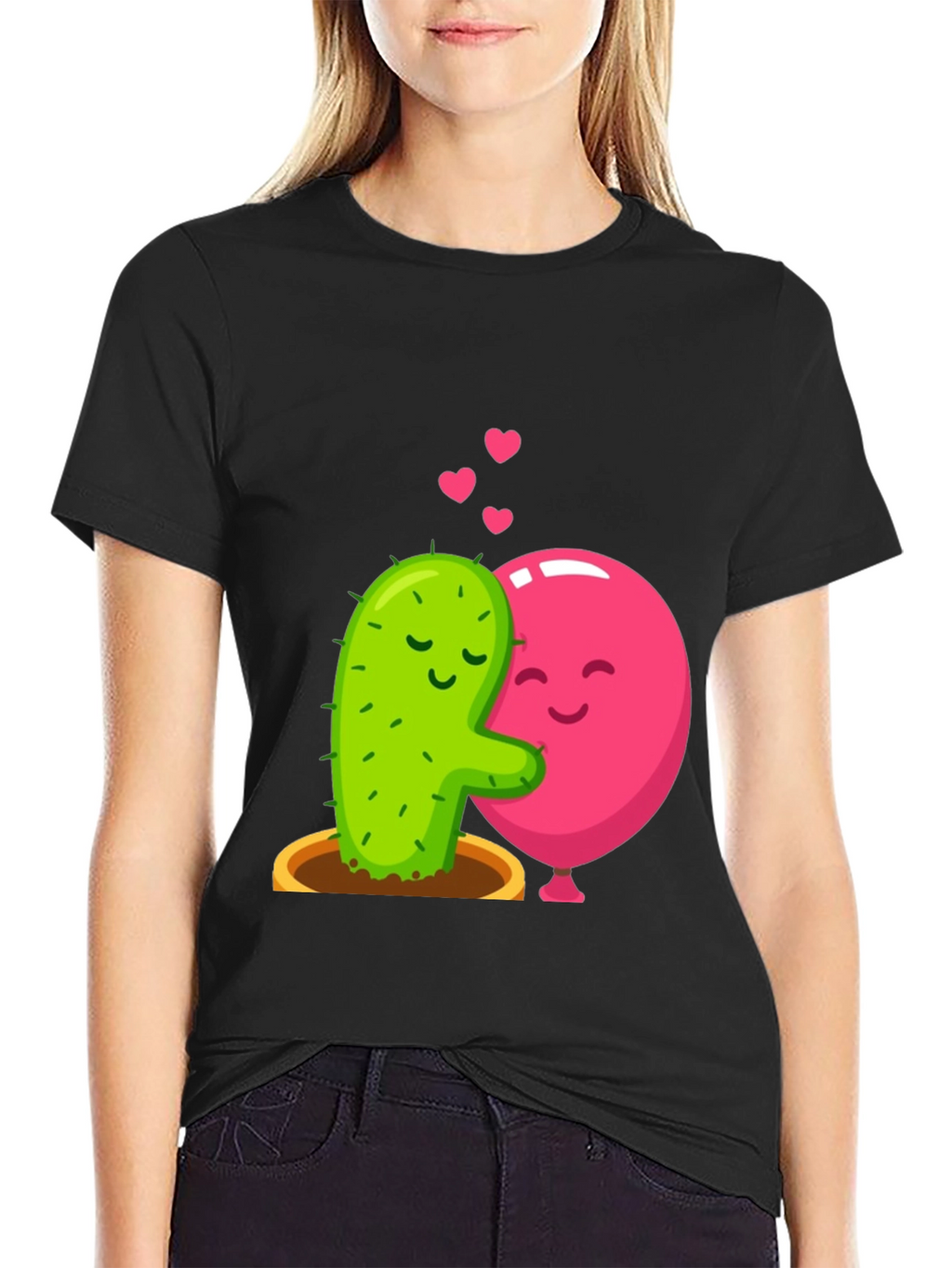 Cactus & Balloon Love T-Shirt - Hugging Friends