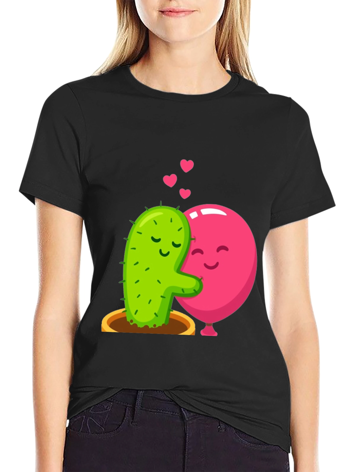 Cactus & Balloon Love T-Shirt - Hugging Friends