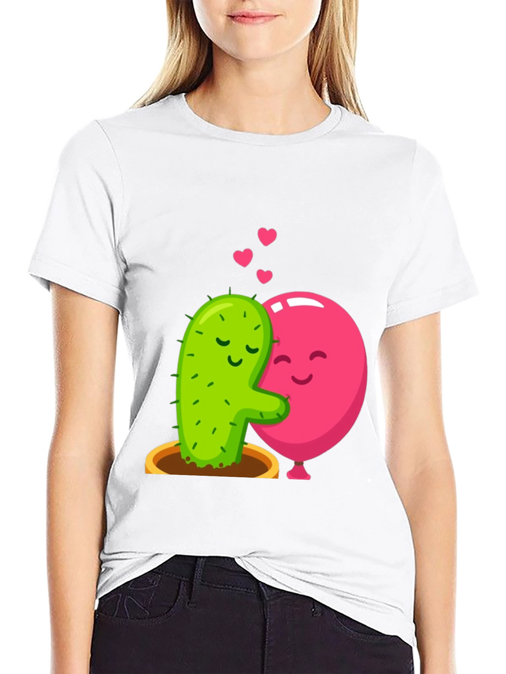 Cactus & Balloon Love T-Shirt - Hugging Friends