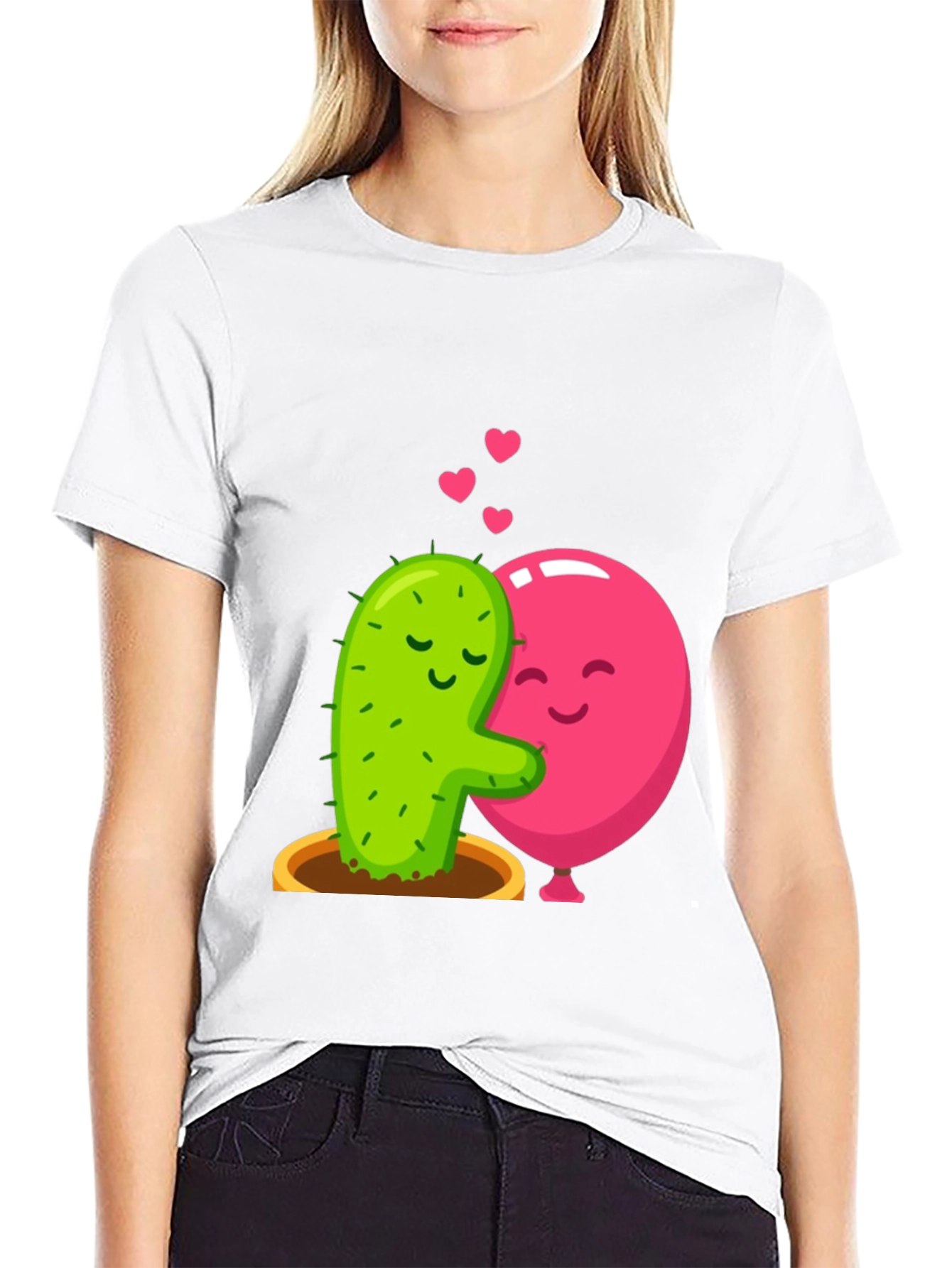 Cactus & Balloon Love T-Shirt - Hugging Friends