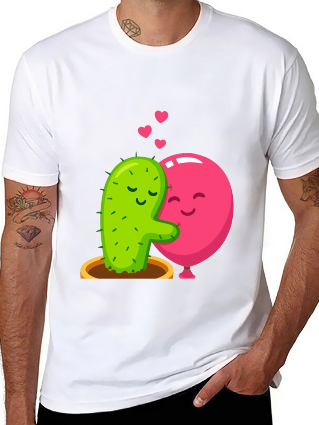 Cactus & Balloon Love T-Shirt - Hugging Friends