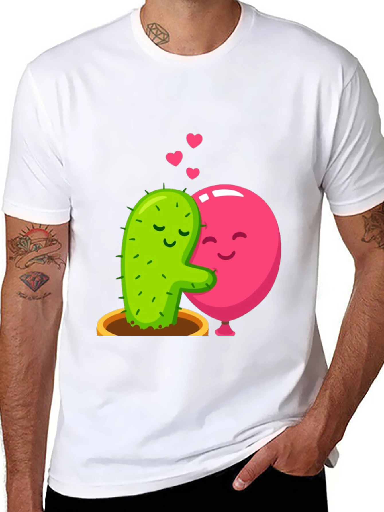 Cactus & Balloon Love T-Shirt - Hugging Friends