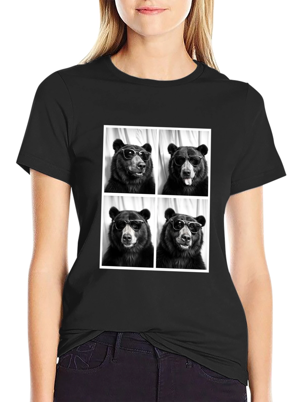 Cool Bear Portrait Black T-Shirt