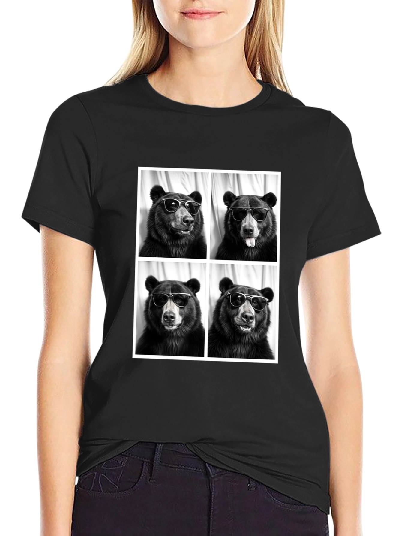 Cool Bear Portrait Black T-Shirt