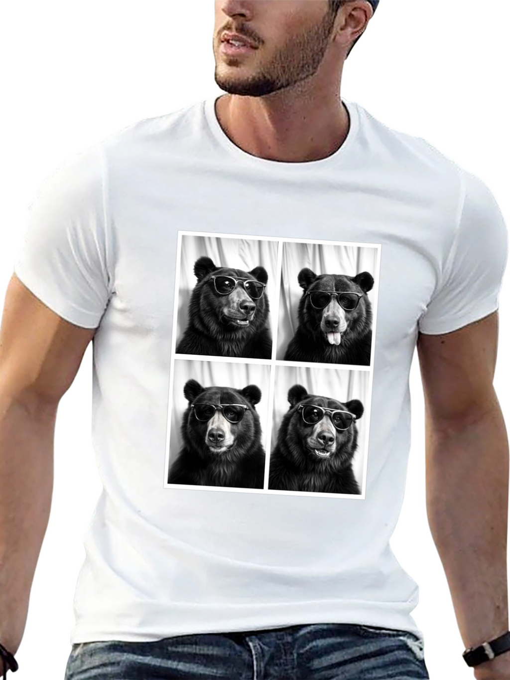 Cool Bear Portrait Black T-Shirt
