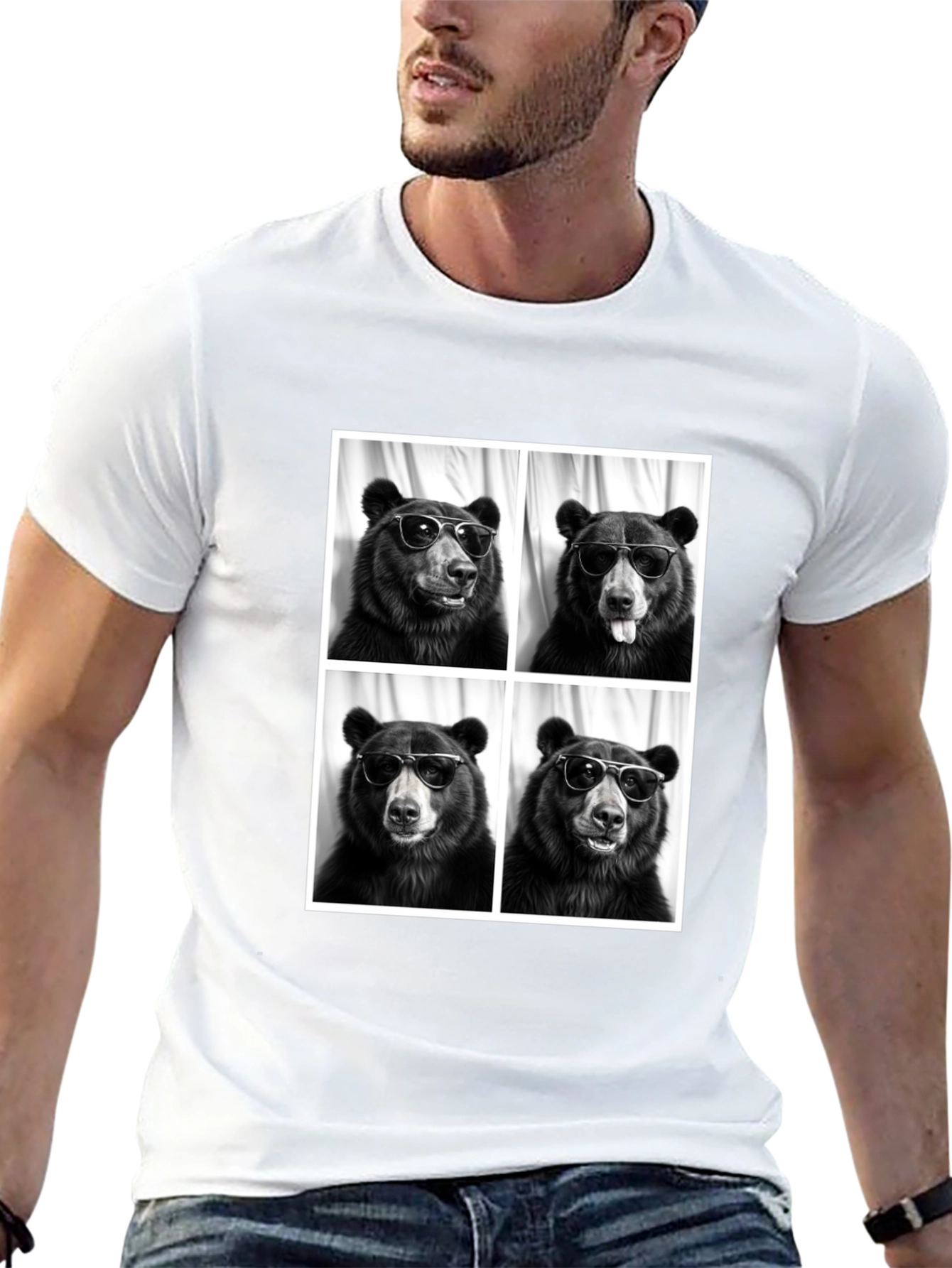 Cool Bear Portrait Black T-Shirt