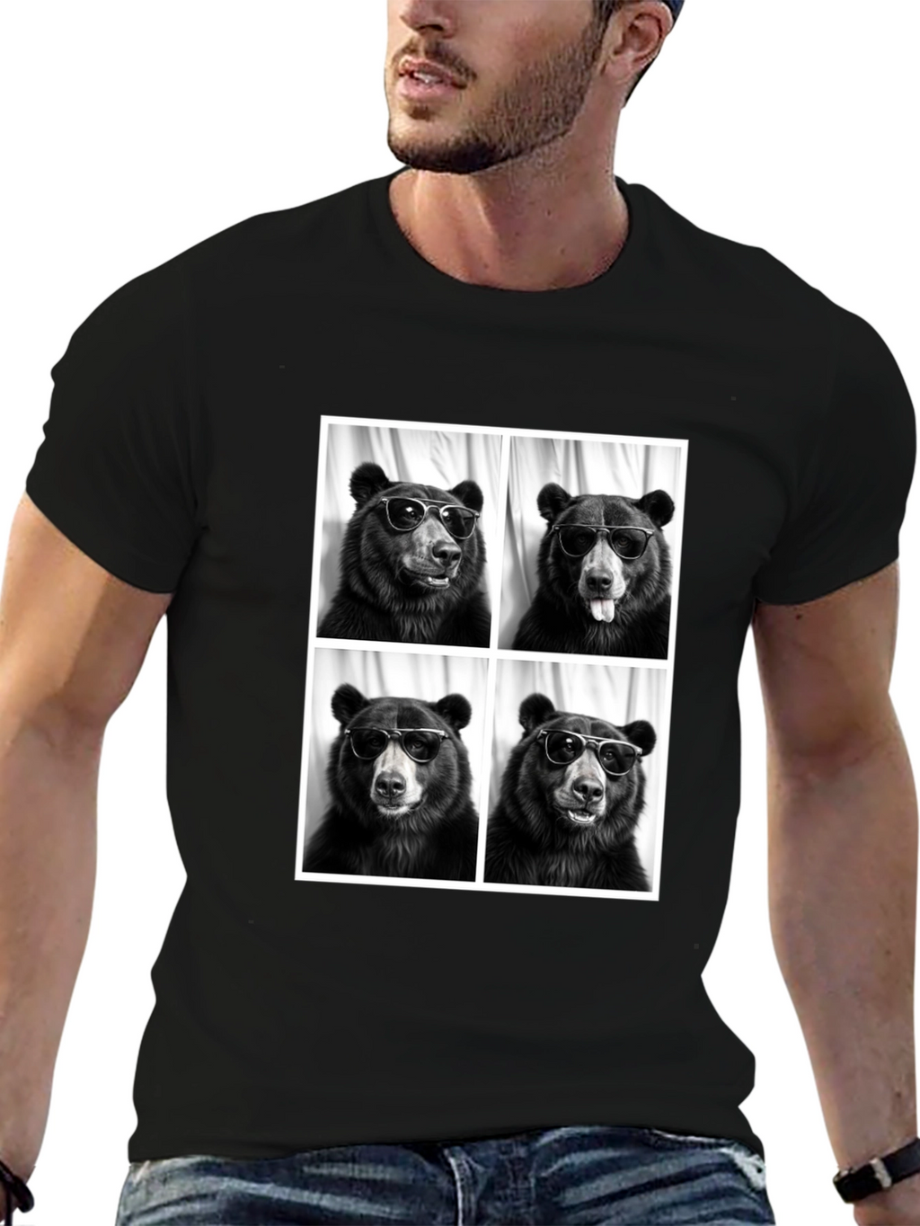 Cool Bear Portrait Black T-Shirt