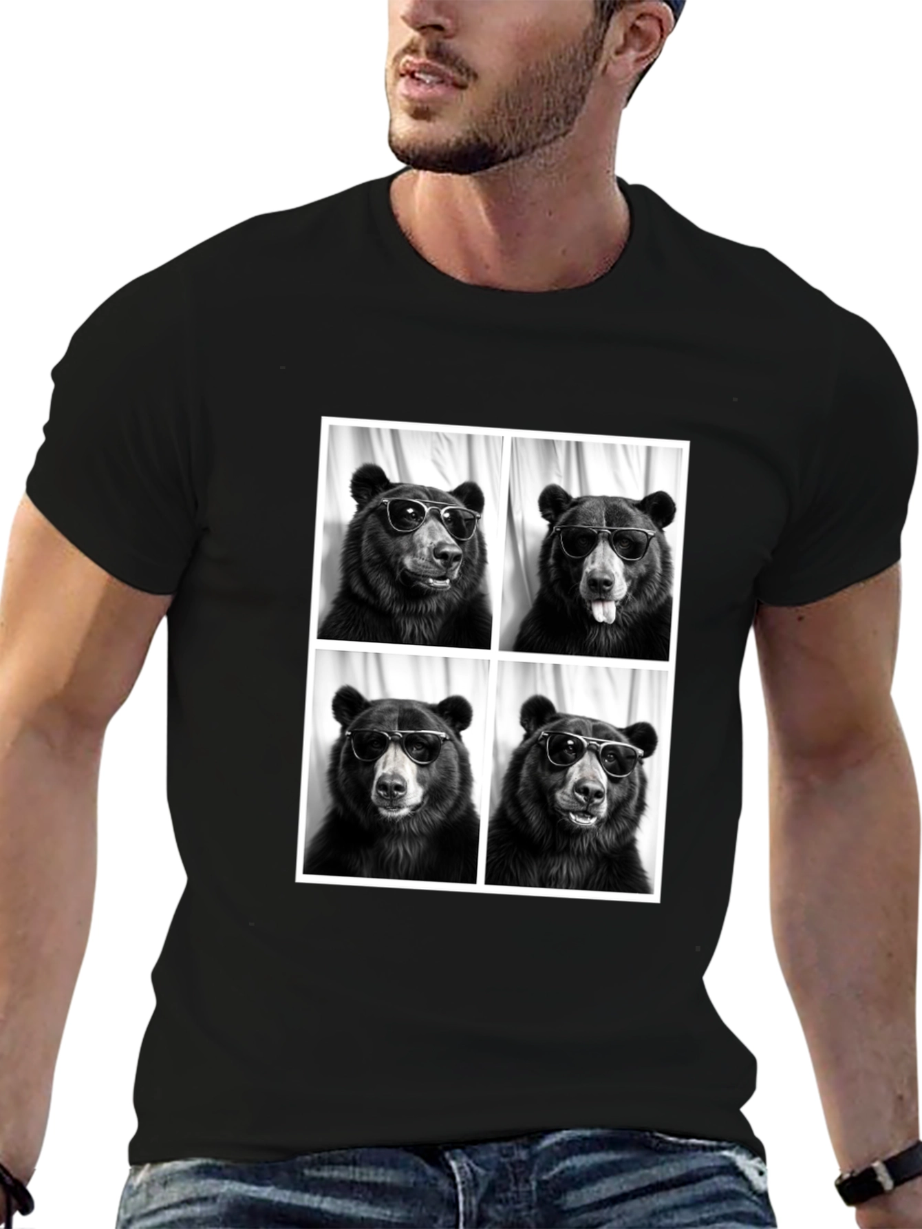 Cool Bear Portrait Black T-Shirt