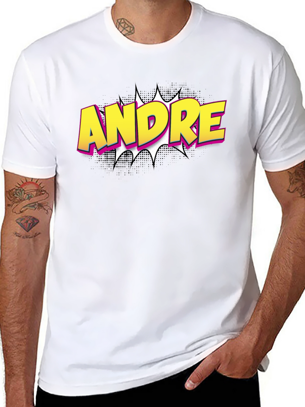 Andre Comic Book Style Black T-Shirt