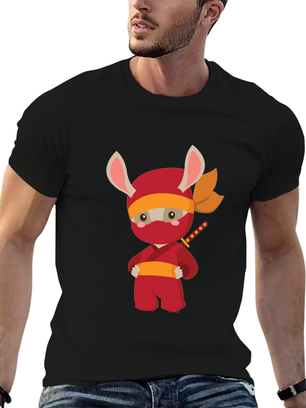 Ninja Bunny Graphic T-Shirt - Black