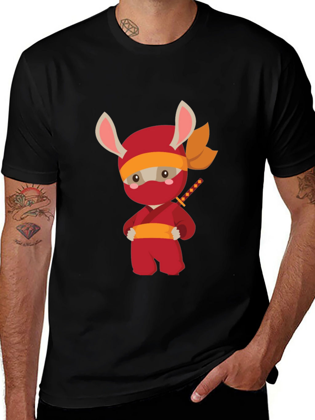 Ninja Bunny Graphic T-Shirt - Black