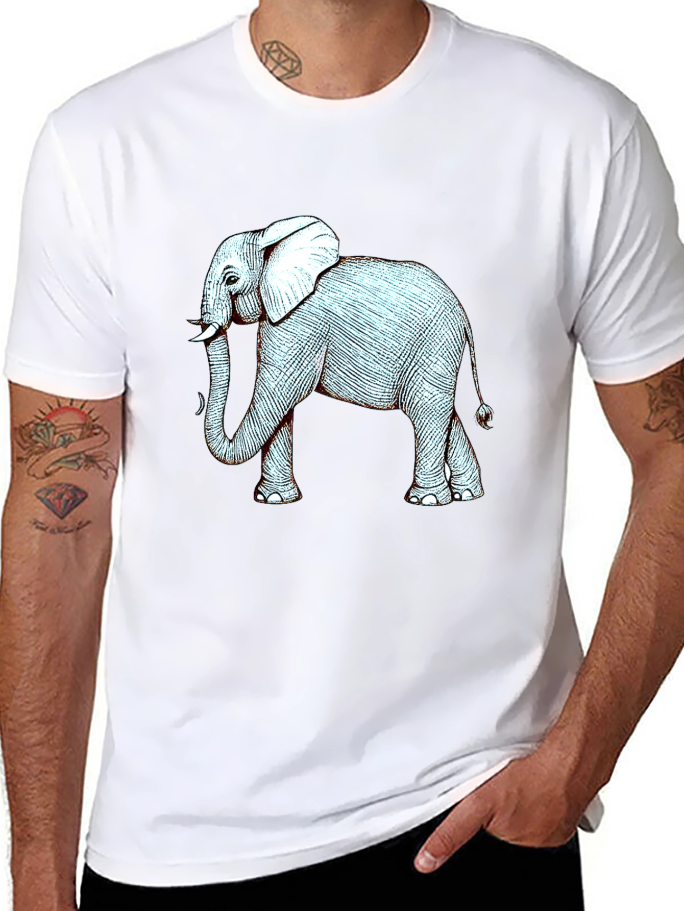 Elephant Graphic Print Black T-Shirt