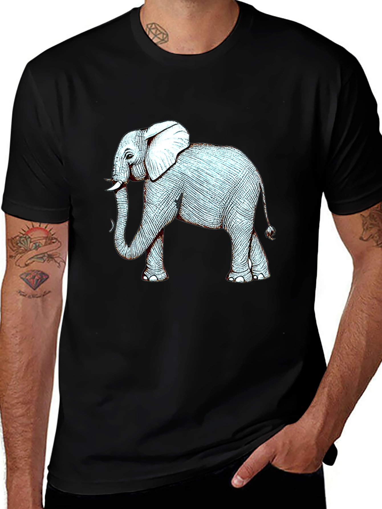 Elephant Graphic Print Black T-Shirt