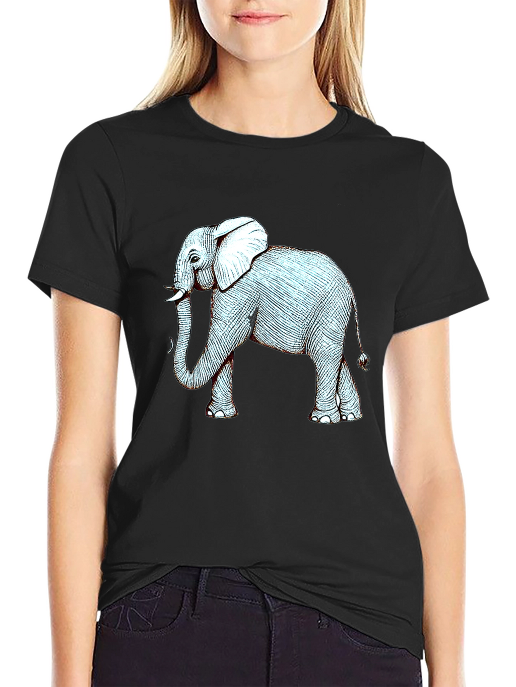 Elephant Graphic Print Black T-Shirt
