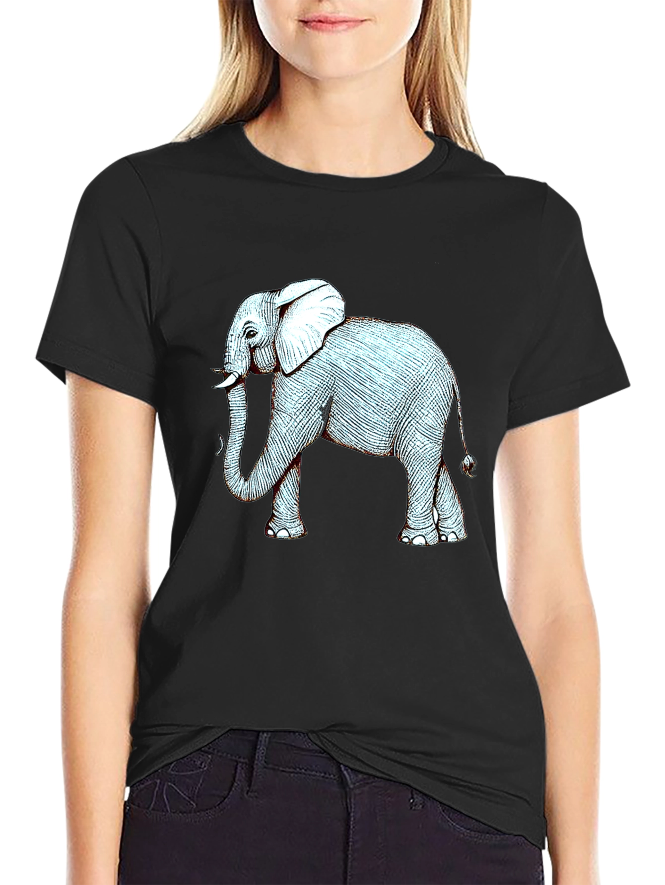 Elephant Graphic Print Black T-Shirt
