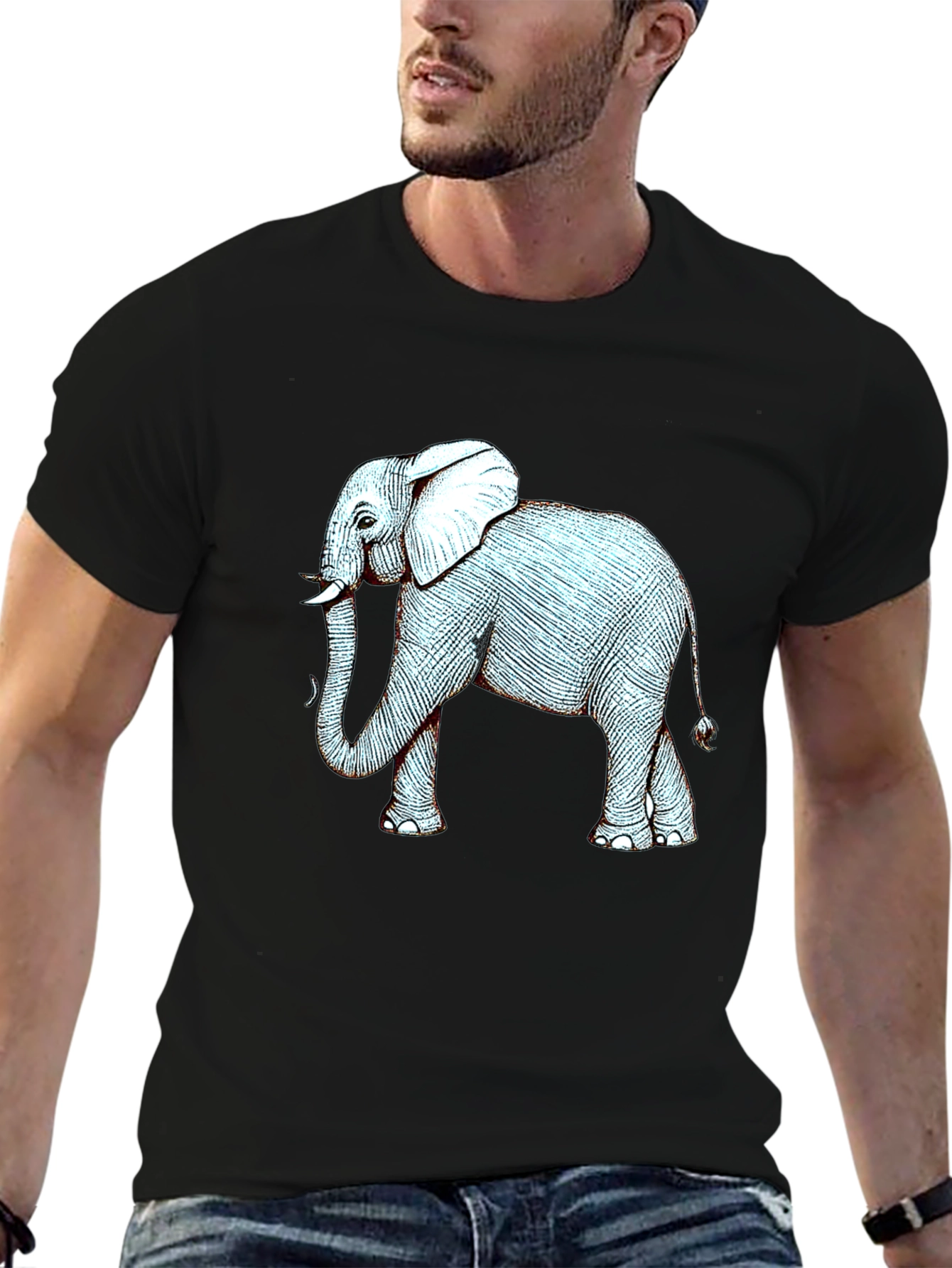 Elephant Graphic Print Black T-Shirt
