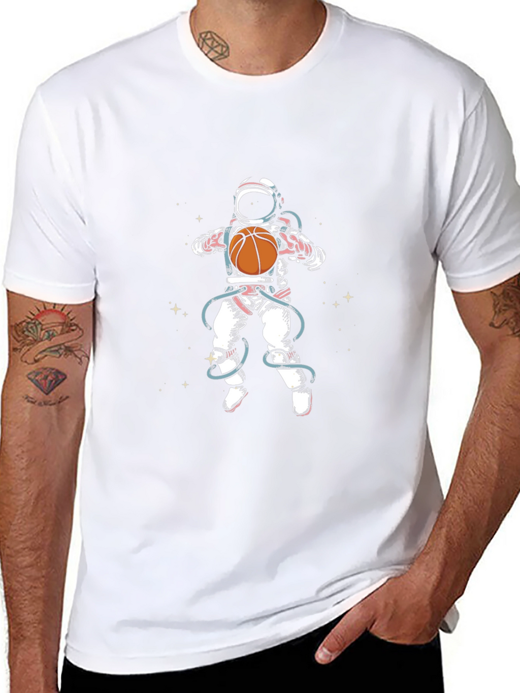 Astronaut Basketball Graphic Tee - Black Cotton Blend