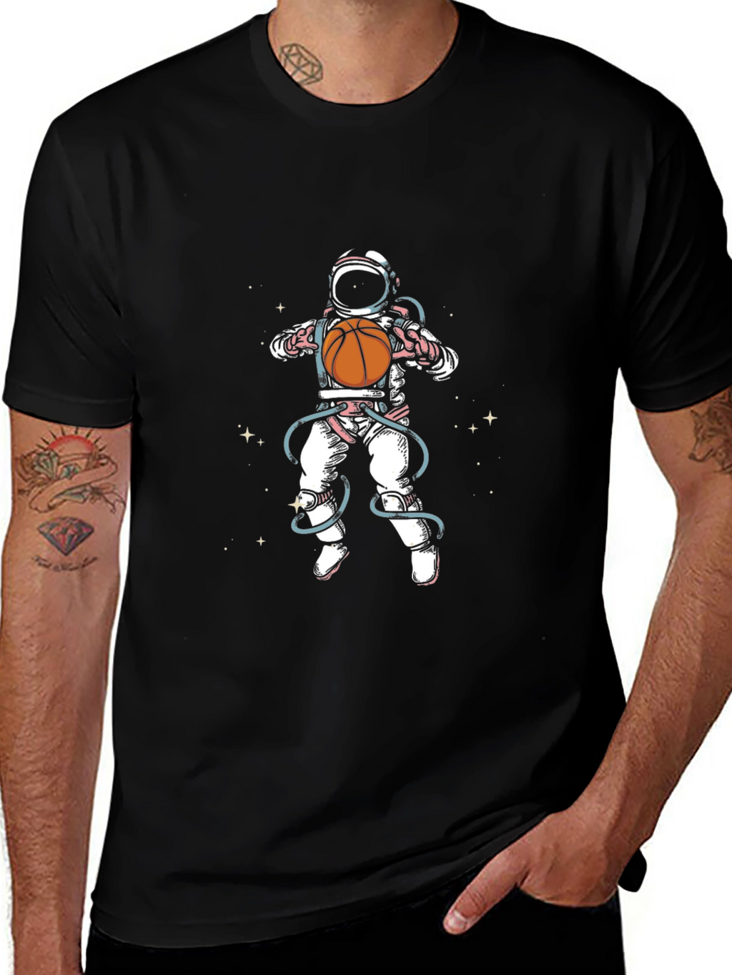 Astronaut Basketball Graphic Tee - Black Cotton Blend
