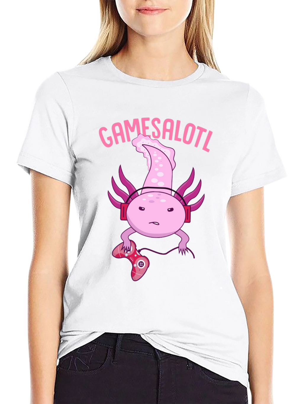 Gamesalotl Gamer Axolotl Black Graphic T-Shirt