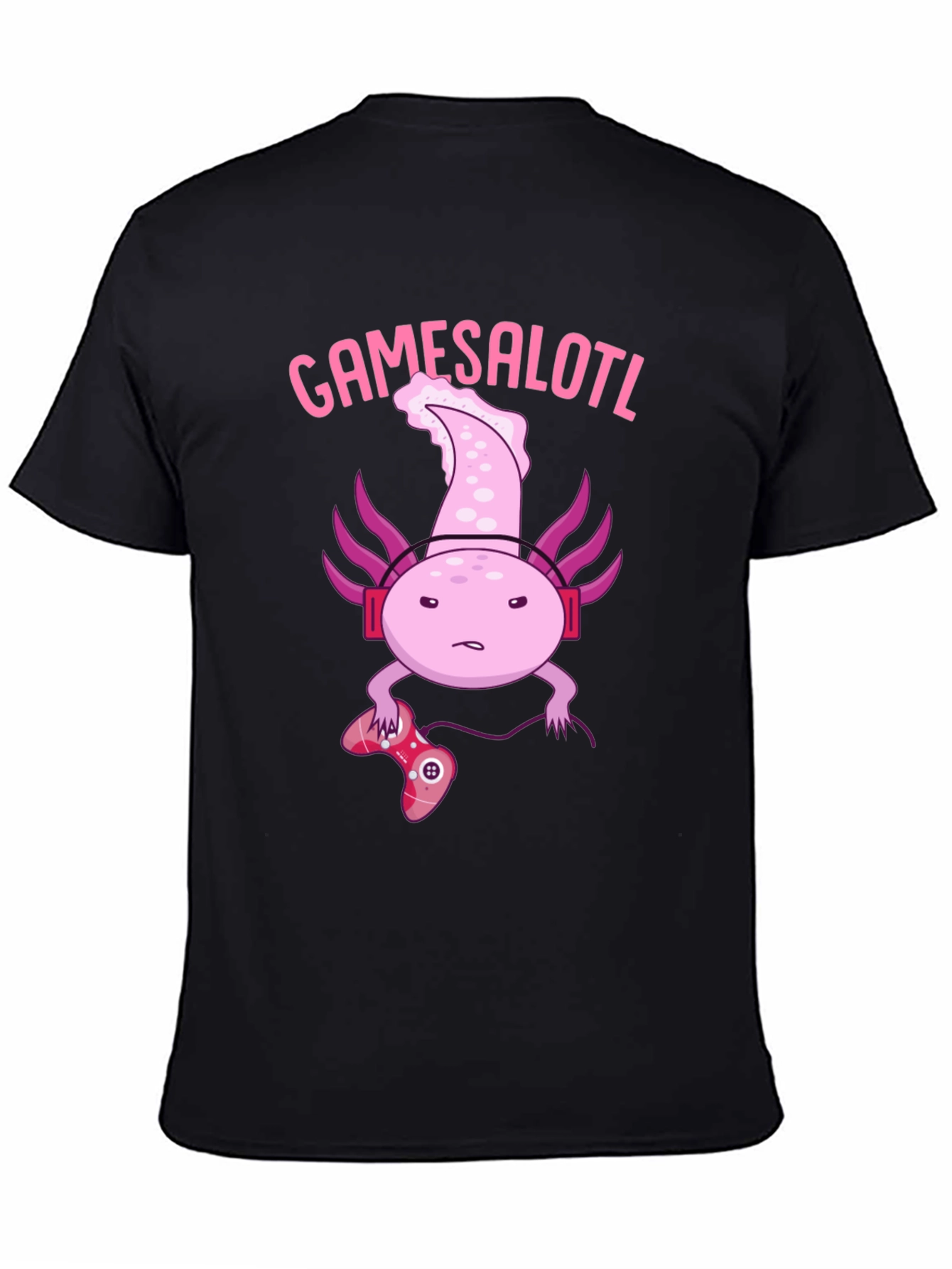 Gamesalotl Gamer Axolotl Black Graphic T-Shirt