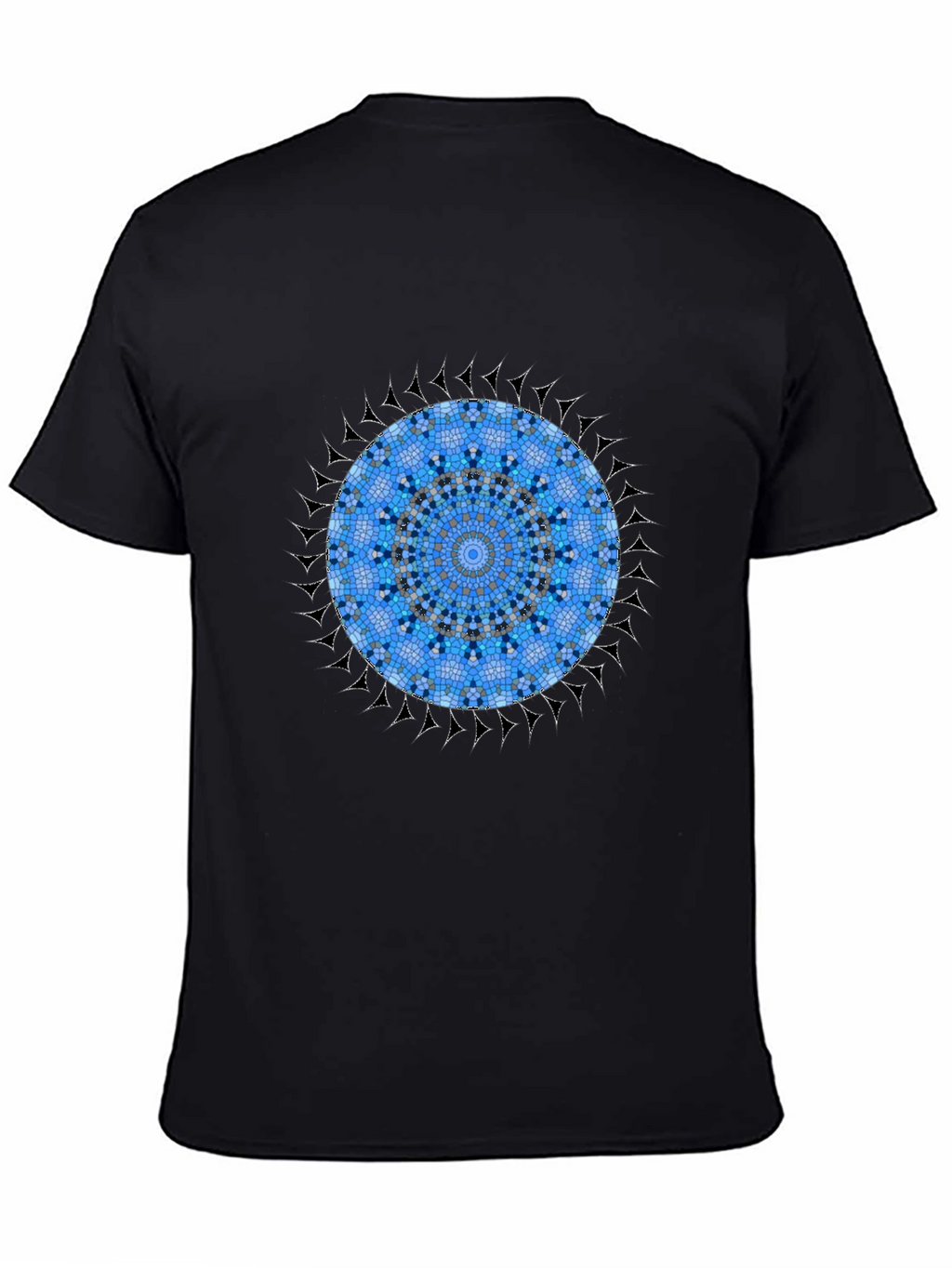 Blue Mosaic Mandala Graphic Black T-Shirt