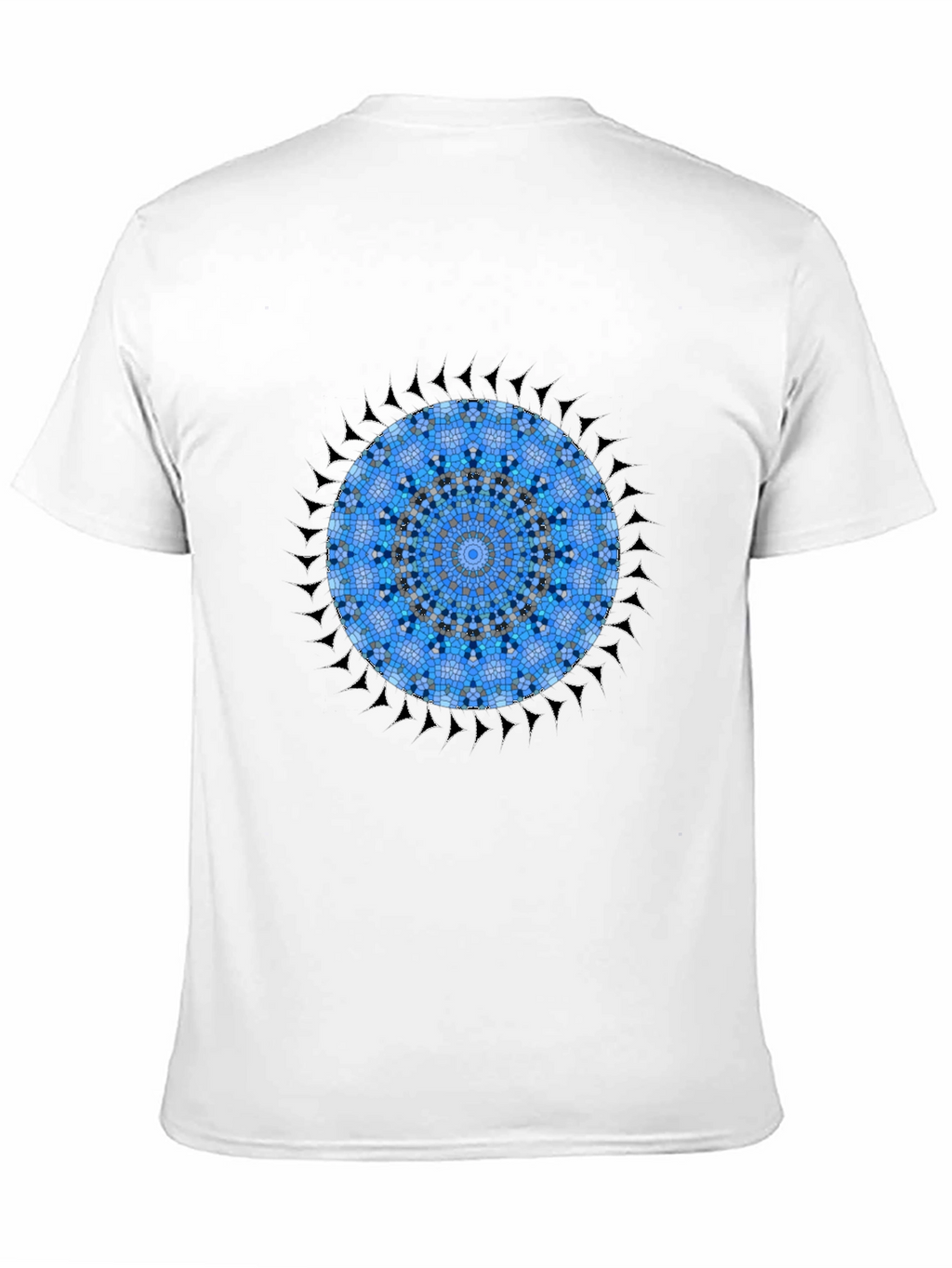 Blue Mosaic Mandala Graphic Black T-Shirt
