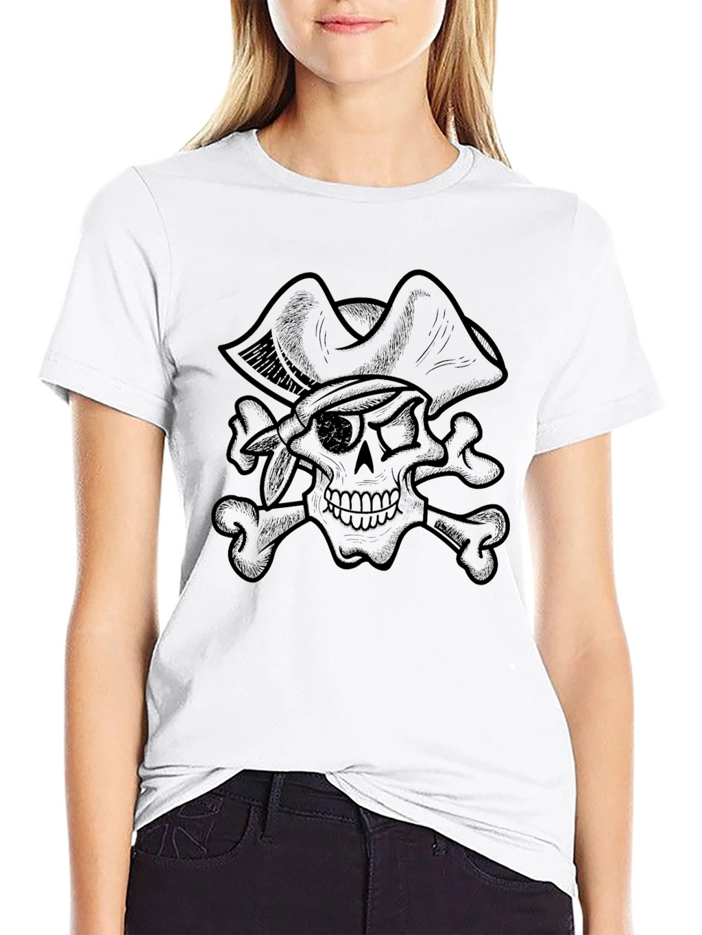 Pirate Skull Graphic Tee - Black Cotton T-Shirt