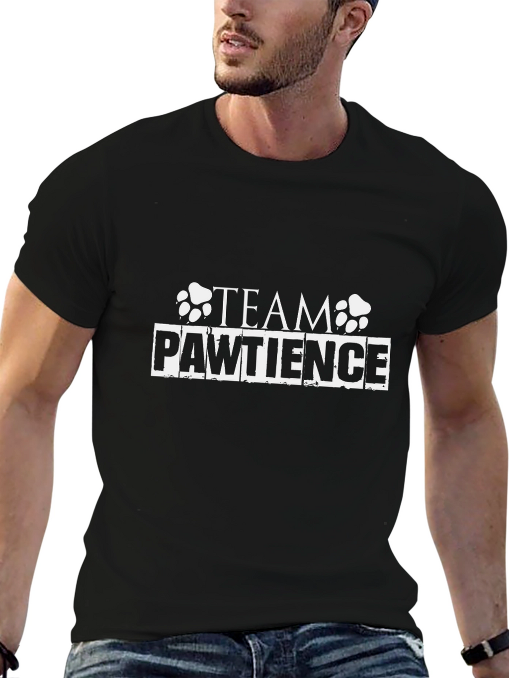 Team Pawtience Funny Dog Paw Print Black T-Shirt