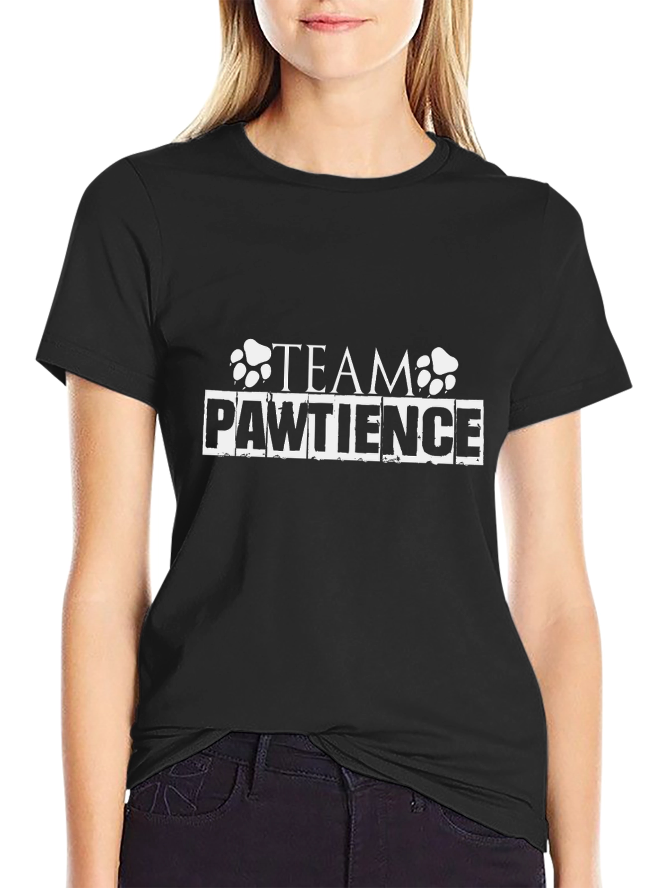 Team Pawtience Funny Dog Paw Print Black T-Shirt