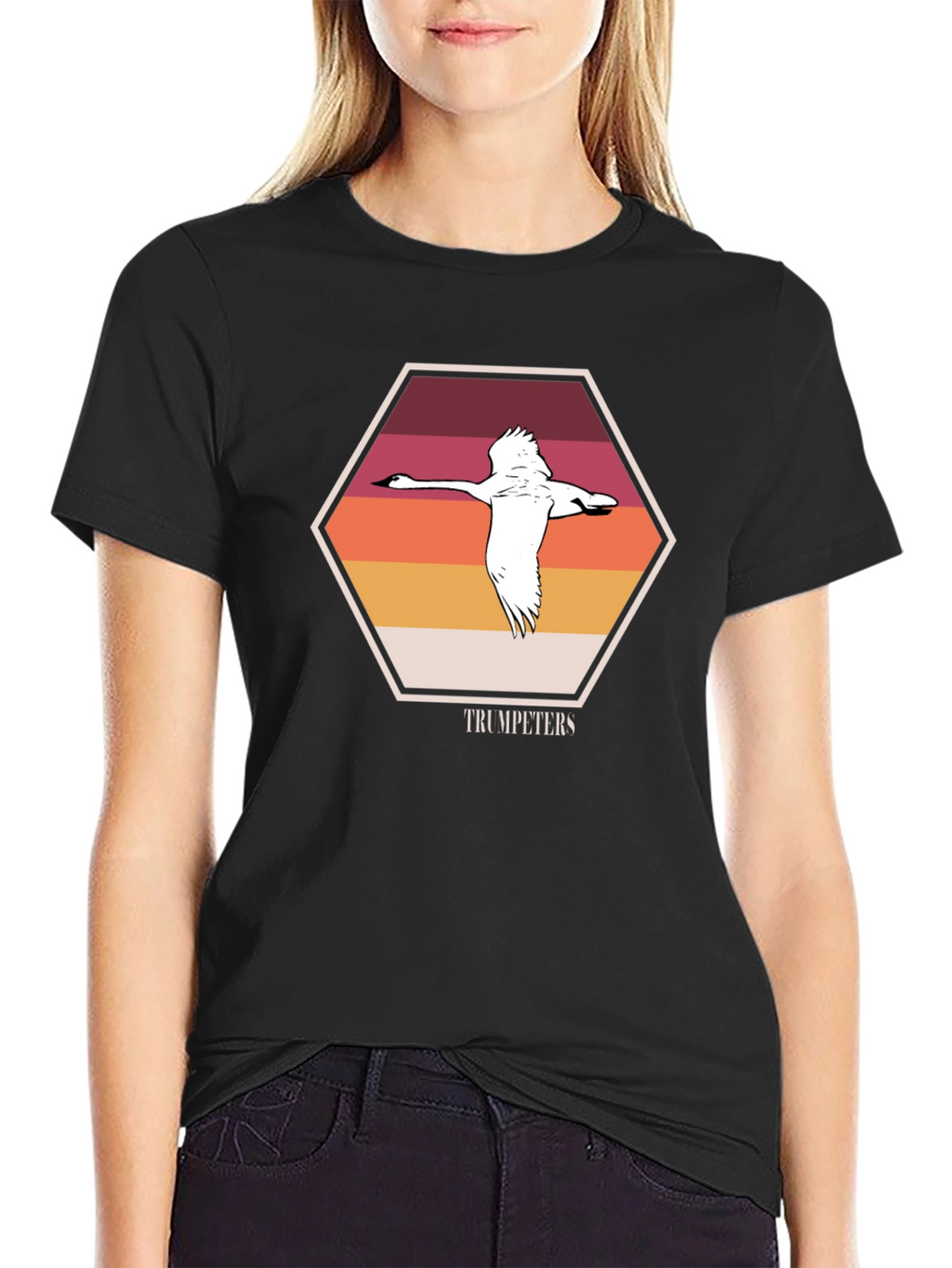 Trumpeters Swan T-Shirt Retro Hexagon Design