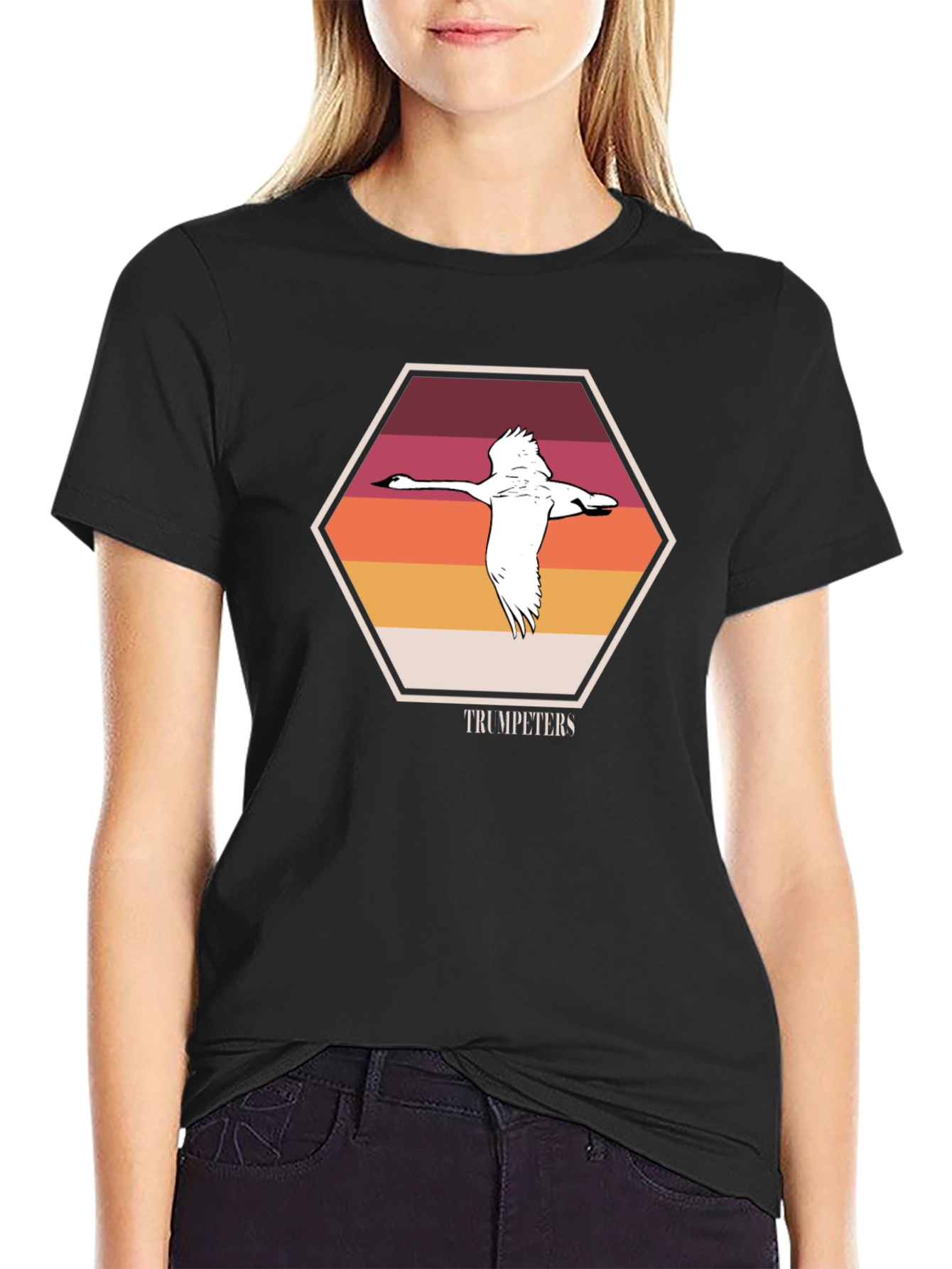 Trumpeters Swan T-Shirt Retro Hexagon Design