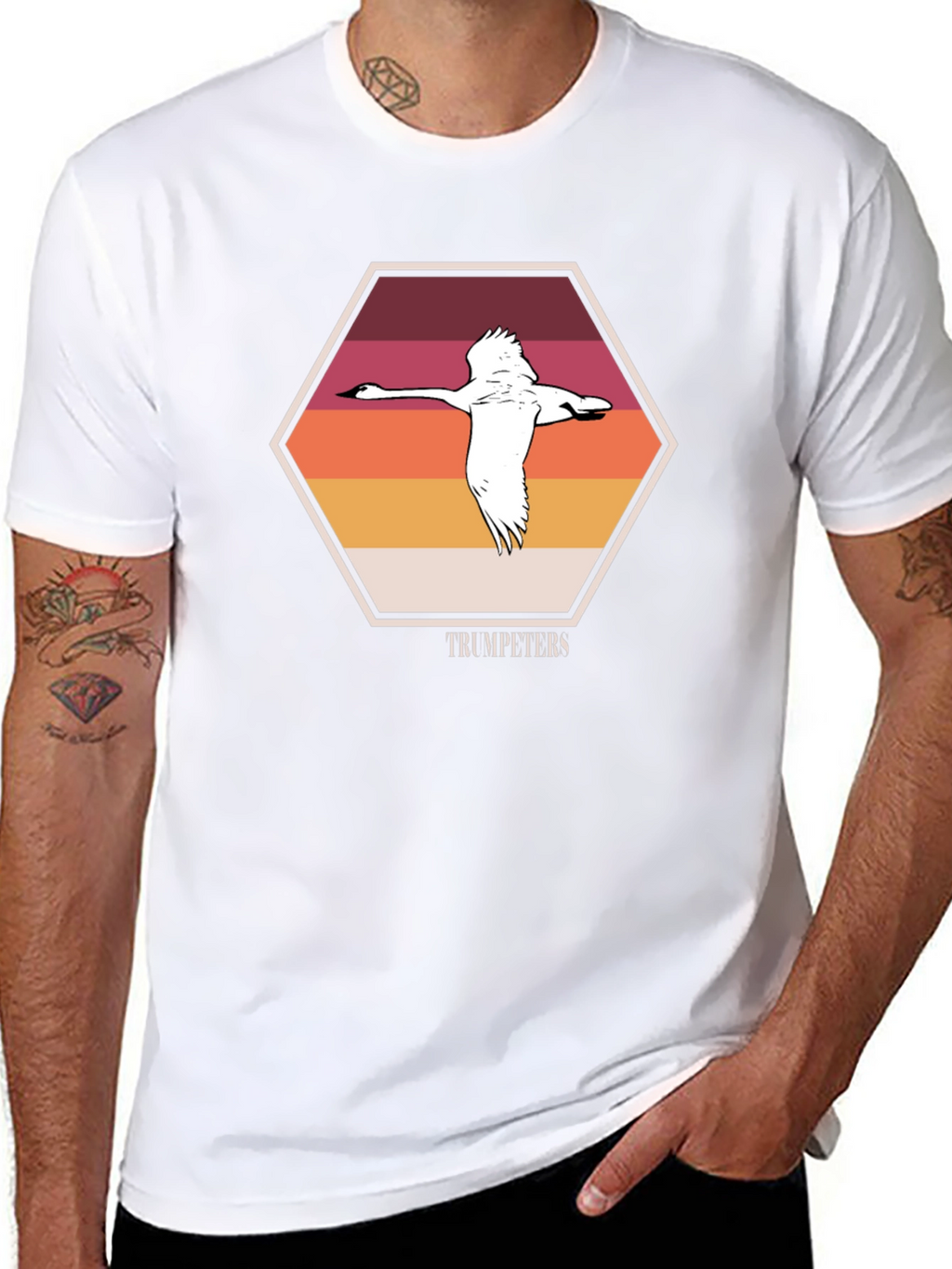 Trumpeters Swan T-Shirt Retro Hexagon Design