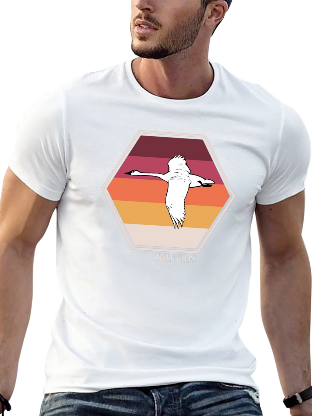 Trumpeters Swan T-Shirt Retro Hexagon Design